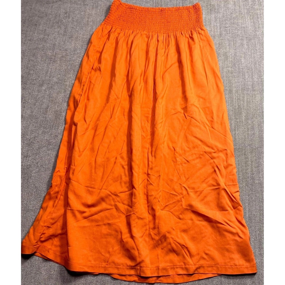 Classic Concepts Midi Skirt Womens XL Orange Rayon Smocked Waist Pull On Summer